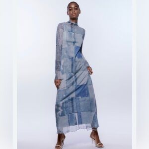 Zara Blue Patchwork Long Sleeve Dress